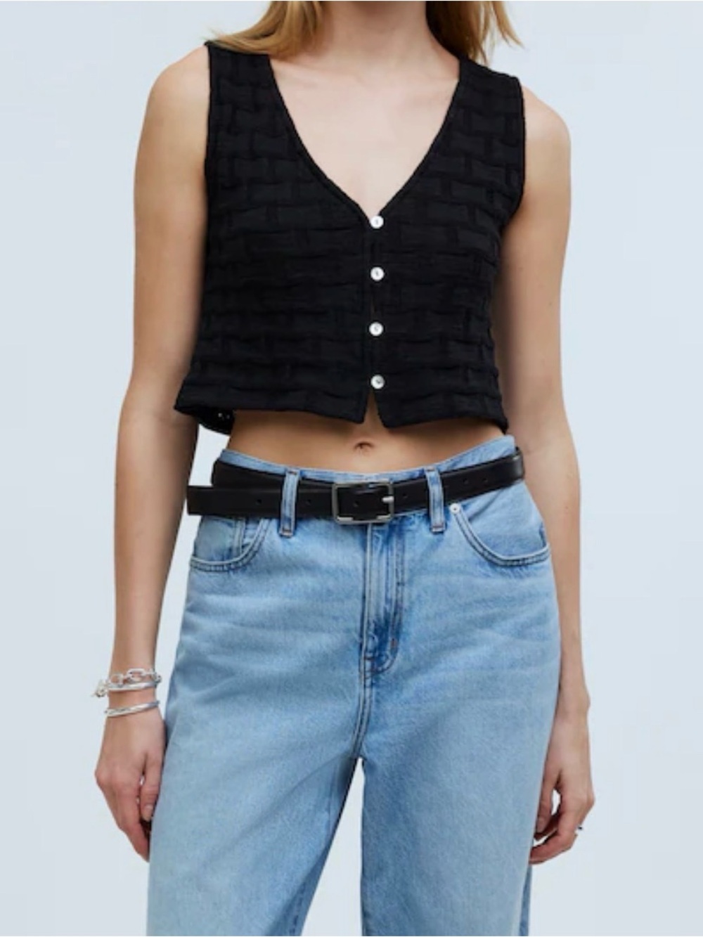Madewell Basketweave-Stitch Vest in True Black XS - Picture 2 of 11